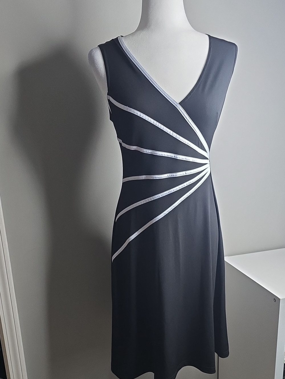 connected apparel Black Sleeveless Dress with Silver Accent Stripes